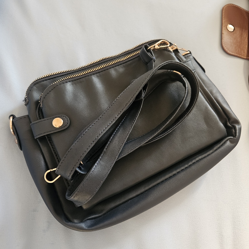 Faux Leather Blue Crossbody Bag